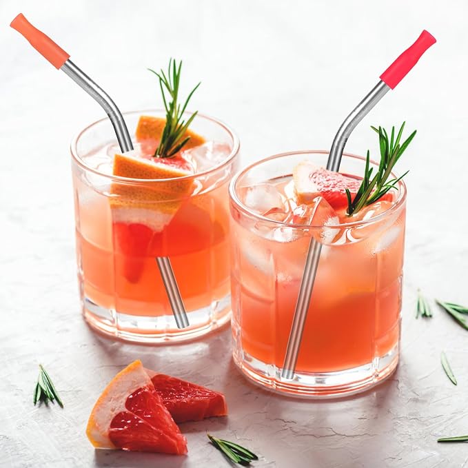 [10 Pcs] 6 Inch Reusable Metal Straws - 18/8 Stainless Steel Bendy Straw for Cocktail Coffee, Package with 10 Colors Silicone Tips and Metal Case, Short Straws for Cocktail Glasses and Coffee Mugs