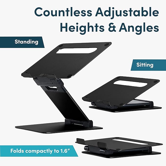 Lifelong Aluminum Adjustable Laptop Stand, Extra Tall 20" Riser, Black | Ergonomic Laptop Stand for Desk, Portable Foldable Computer Stand, Fits 10-17 Inch Laptops & MacBooks