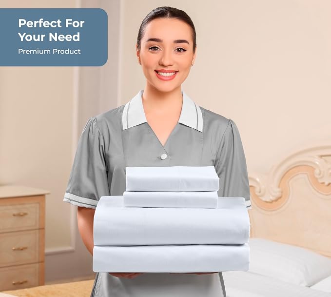ROYALE LINENS 100% Organic Cotton Queen Sheet Set - Percale Weave - 4 Pieces Set - 1 Flat, 1 Deep Pocket Fitted Sheet and 2 Pillowcases - White Bed Sheets - Sábanas Queen - Crisp Cool (White)
