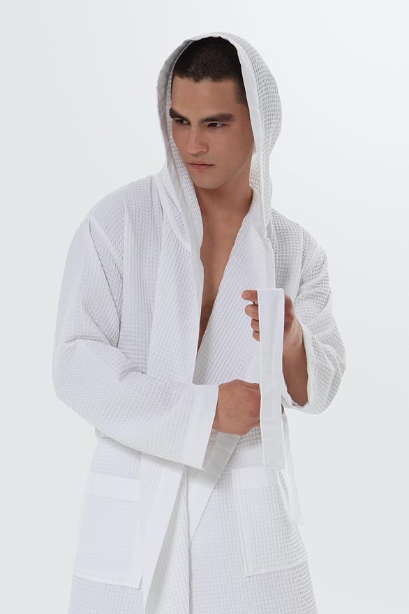SEYANTE Turkish Cotton Waffle Robe for Men – Organic GOTS Certified Spa Bathrobe, Lightweight Kimono, Soft Cotton Bathrobe