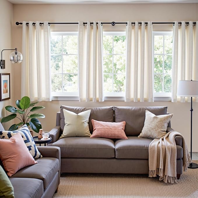 jinchan 54 Inch Curtains for Bedroom Short Linen Curtains for Small Window Kitchen Bathroom Light Filtering Farmhouse Rustic Drapes Natural Beige Grommet Drapes Living Room Curtain Panels 50 Inch Wide