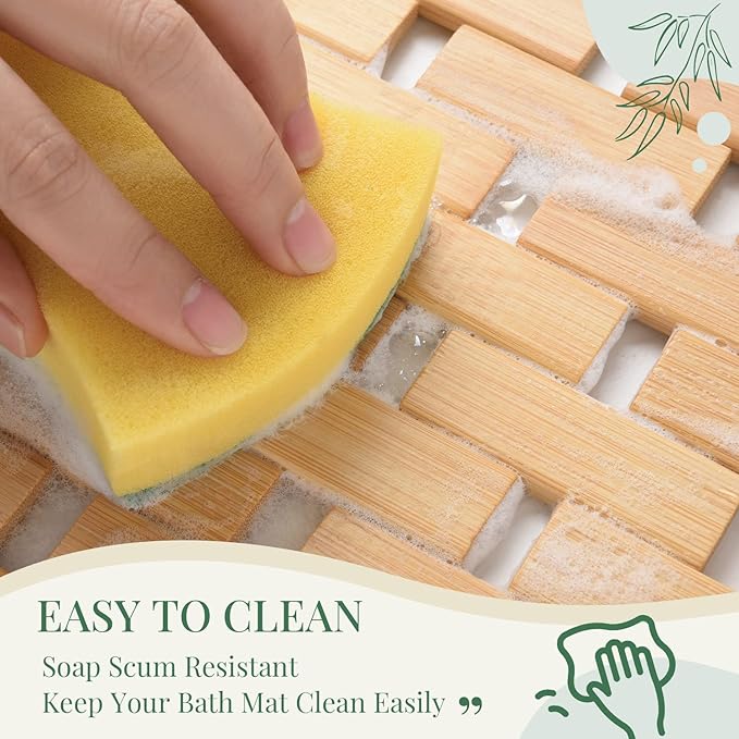 Basic Beyond Bamboo Bath Mat for Bathroom Floor - Quick Dry Wooden Bath Mat, Non-Slip Shower Mat Runner Rug for Indoor or Outdoor (15 x 27, Natural Color)