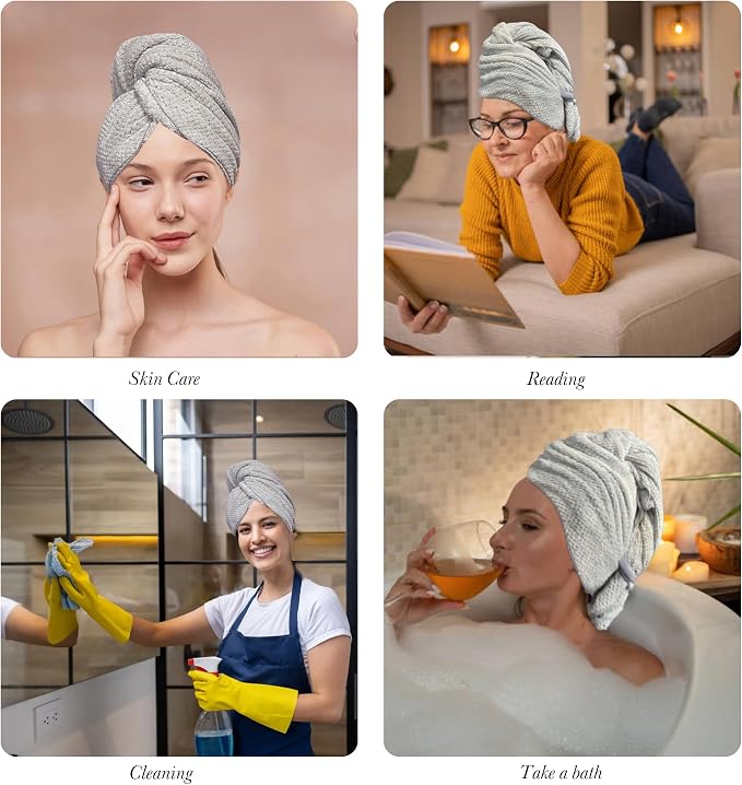 Simnice Extra Large Microfiber Hair Towel Wrap,Hair Towel Wrap with Elastic Strap,Ultra Soft, Super Absorbent,Multipurpose Bath Towel Alternative Hair Types