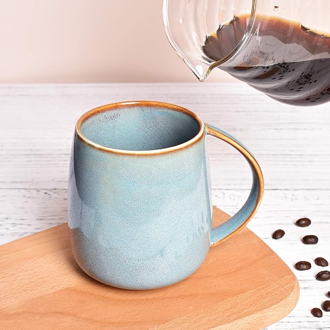 Bosmarlin Matte Ceramic Coffee Mug, Tea Cup for Office and Home, 13 oz, Dishwasher and Microwave Safe, 1 Pack (Lake Blue(Glossy))