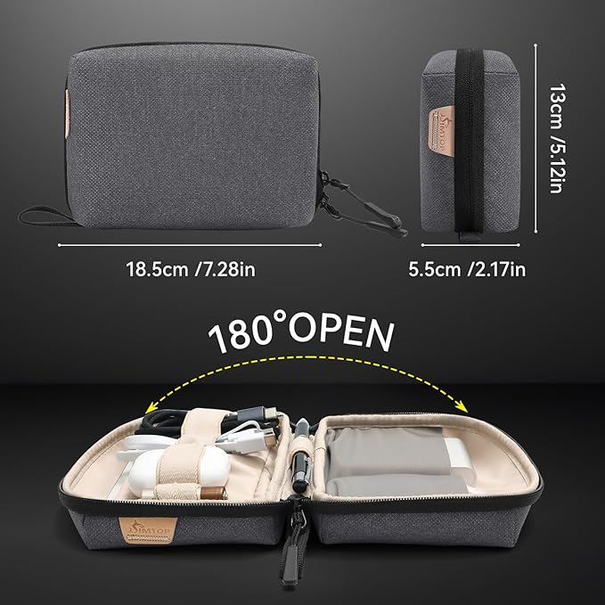 SIMTOP Small Electronics Organizer Travel Case, Portable Tech Case Pouch for Cable, Charger, Phone & Earbuds – Water-Resistant Cord Storage for Commute, Office & Business Trip – Compact Design