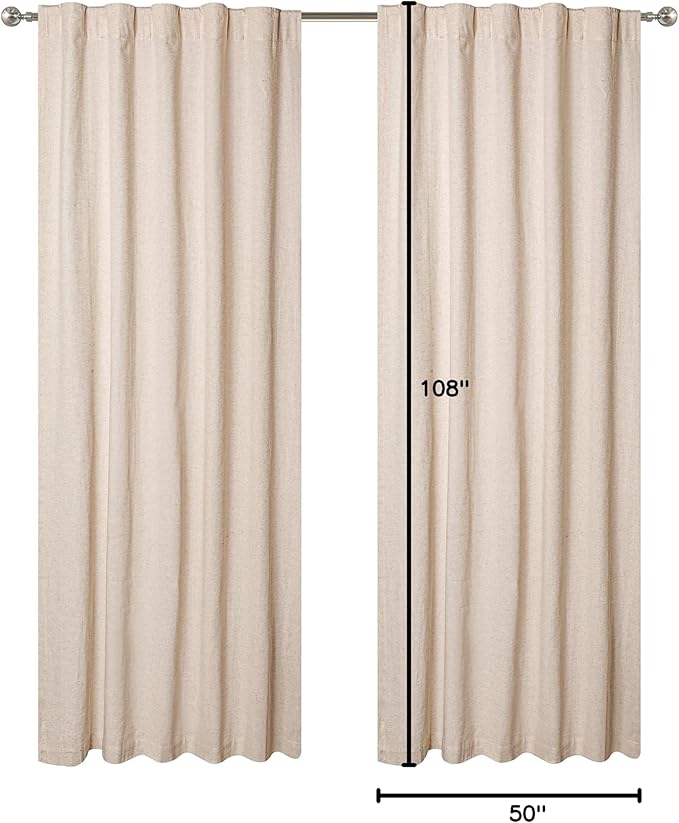 HOMIDATE Natural Linen Curtain Panels 108 Inch for Living Room & Bedroom - Set of 2, 50x108 Flax Linen Drapes, Lightweight Cotton Linen Curtains