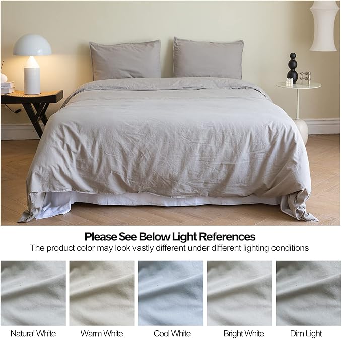 BISELINA French Linen Duvet Cover Set 3pcs with Hidden Zipper Closure Natural Flax Cotton Blend Solid Color Soft Breathable Luxury Farmhouse Bedding -Queen Size, Grey