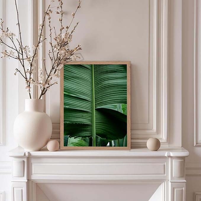 Monem Art Tropical Banana Leaf Photography Print - Minimalist Botanical Nature Poster - Wall Decor for Living Room, Bedroom or Office - 12x16 Beige Framed Wall Art by Mareike Bohmer