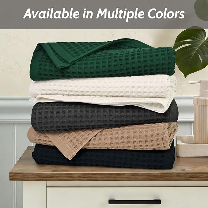 Jacquotha Waffle Bath Towels 2-Piece (Forest Green) - Cotton, Soft, Quick Dry, 31” x 62” Shower Towels for Bathroom Decor, Beach, Guest