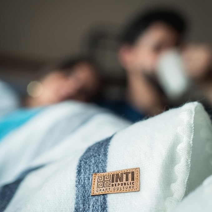 Alpaca Wool Throw Blanket | Ultra Soft, Lightweight, Warm, Breathable, Non-Itchy | Classic, Elegant-Minimalist Design for Bed, Couch, Travel, or Gift | 90" L x 64" W (Sea Tones)