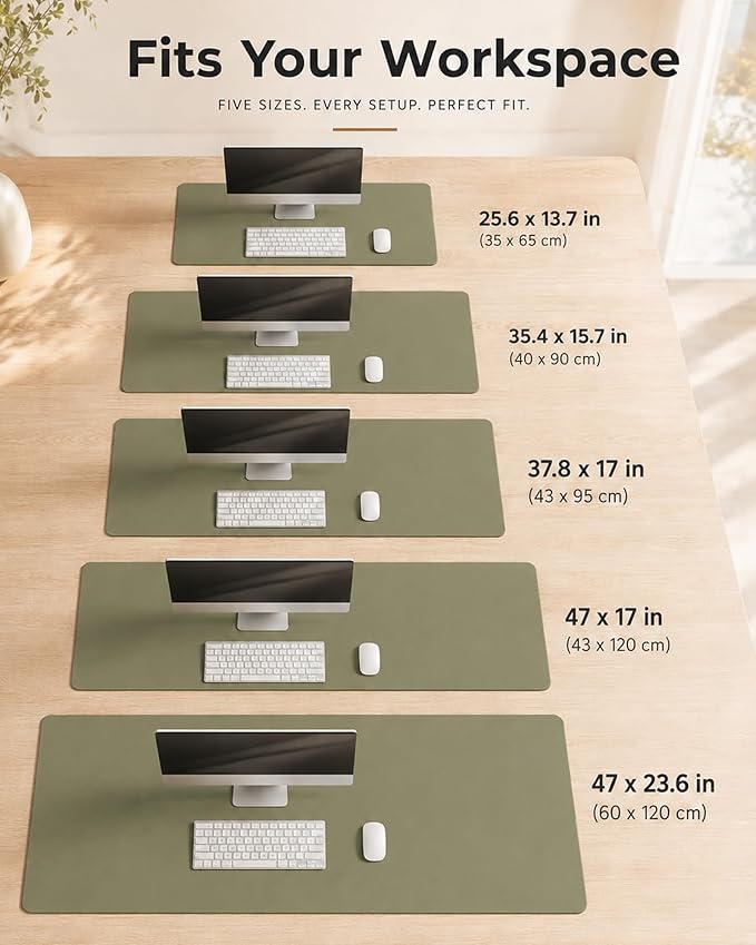 Aothia Cork Desk Mat - Dual-Sided Extra Large Desk Pad & Keyboard Mat, Long PU Leather Desk Protector, Waterproof Desktop Blotter (47" x 17", Olive Green)