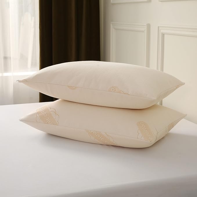 2-Pack Deluxe Waterproof Organic Cotton Pillow Protectors Queen Size - Certified Organic, Zippered Encasement, Ultra-Soft Knit Fabric, Thick 280 GSM Cotton
