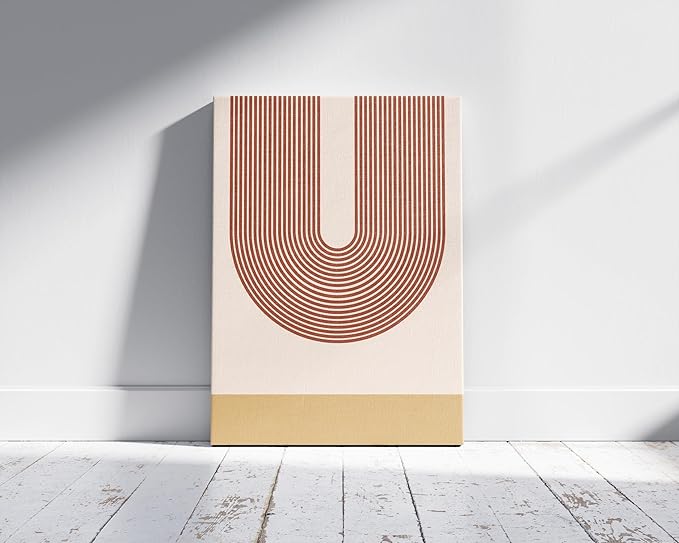 Y2K BOO Continuous Line Face Wrapped Canvas Wall Art Abstract Portrait Organic Shapes Earth Tones Terracotta 16x20 Inch Gallery Stretched Modern Home Wall Art