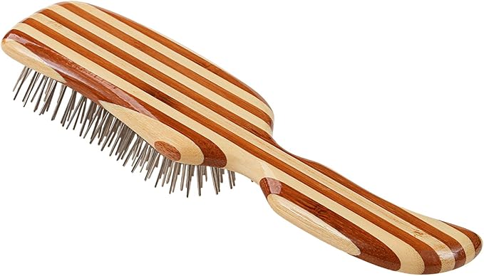Bass Brushes | Style & Detangle Pet Brush | Alloy Pin | Pure Bamboo Handle | Semi S Style | Striped Finish | Model A12-SB