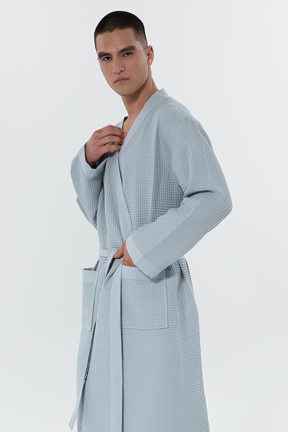 SEYANTE Turkish Cotton Waffle Robe for Men – Organic GOTS Certified Spa Bathrobe, Lightweight Kimono, Soft Cotton Bathrobe