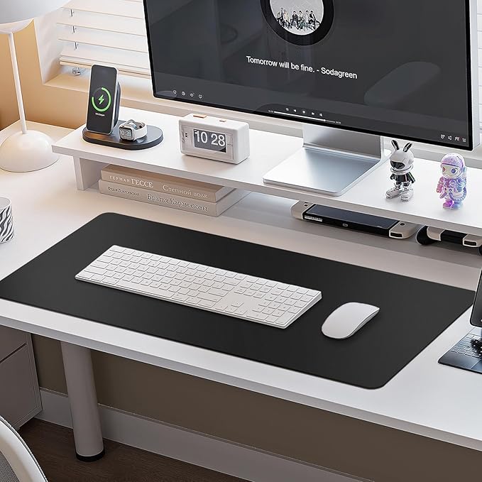 ‎Boutilon Leather Desk Pad Protector,Non-Slip Mouse Pad,Laptop Desk Pad,Office Mouse Mat,Waterproof Leather Desk Blotter,Desk Writing Pad for Office and Home,Laptop Blotter (S-Black,24"x 14")
