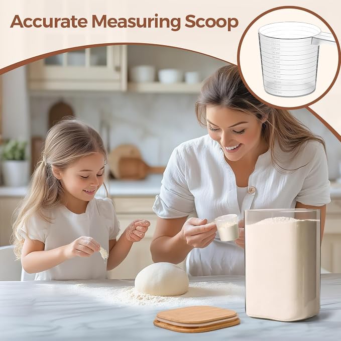 ComSaf Glass Storage Jars with Bamboo Lids 4.6 Qt Large Pantry Square | Cabinet Organization, Flour Sugar Coffee Beans, Pasta Cereal Dry Food, Big Capacity, Dry Food Storage