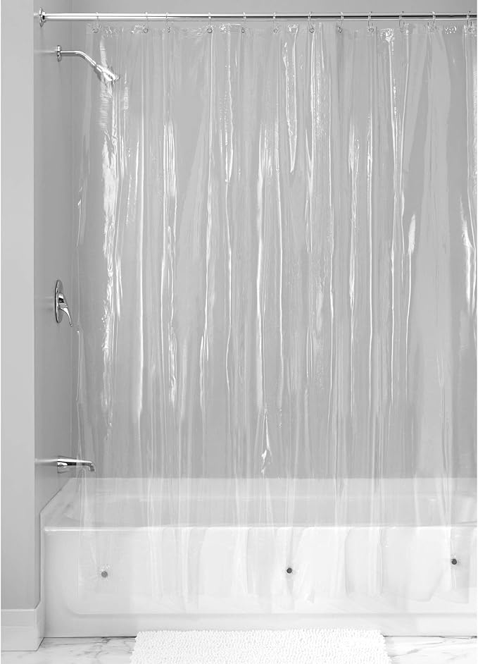 iDesign Vinyl Shower Liner, 72" x 96", Clear | 12 Grommets, Weighted Magnets