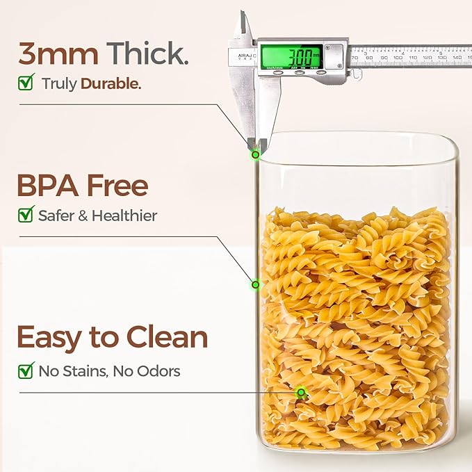 ComSaf Glass Storage Jars with Bamboo Lids 4.6 Qt 2 Pack Large Wide Mouth | Pantry organization, Flour Sugar Coffee Beans, Pasta Cereal Dry Food, 1.2 Gallon, Cabinet Organization, Dry Food Storage