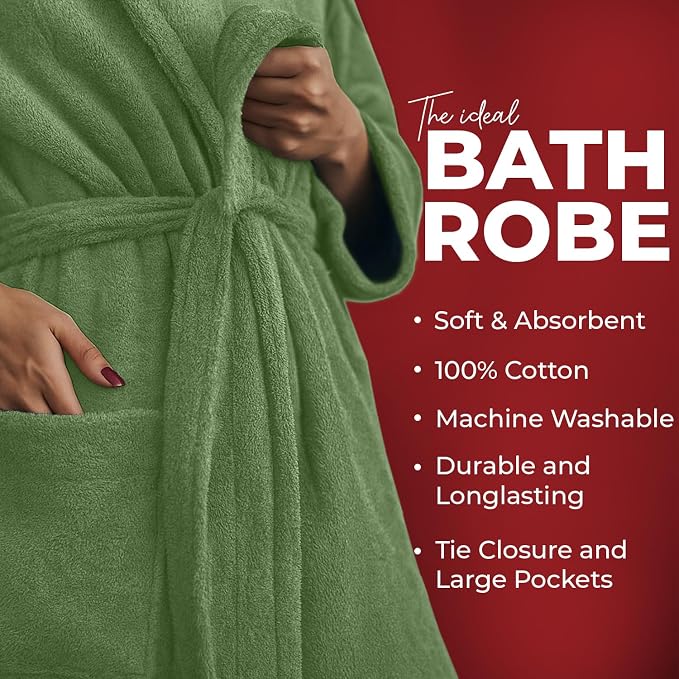 RIVERSIDE Premium 100% Cotton Terry Bathrobe For Women and Men - Soft Towel Robes with Shawl Collar Ajdustable Belt & Pockets