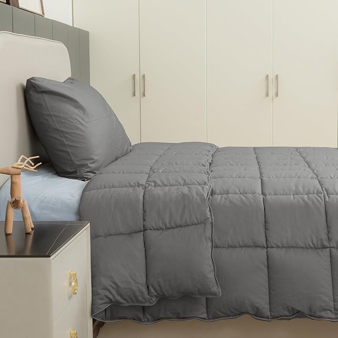 sunflower Comforter Duvet Insert Queen Size Steel Gray Down Alternative Filling Cotton Shell All Season Hypoallergenic Warm Breathable Noiseless Machine Washable with Corner Taps