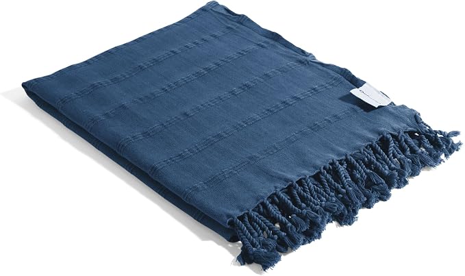 InfuseZen Stonewashed Turkish Cotton Bath and Beach Towel - Blue | 100% Organic, Thin, Soft, Lightweight, Absorbent, Quick-Drying, Large Peshtemal, Sand-Resistant for Shower, Pool, Spa, Travel