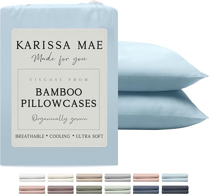 KARISSA MAE Pure Viscose from Bamboo Queen Size Pillowcase Set | 100% FSC Certified | Luxuriously Soft | Cooling | [Coastal Blue]