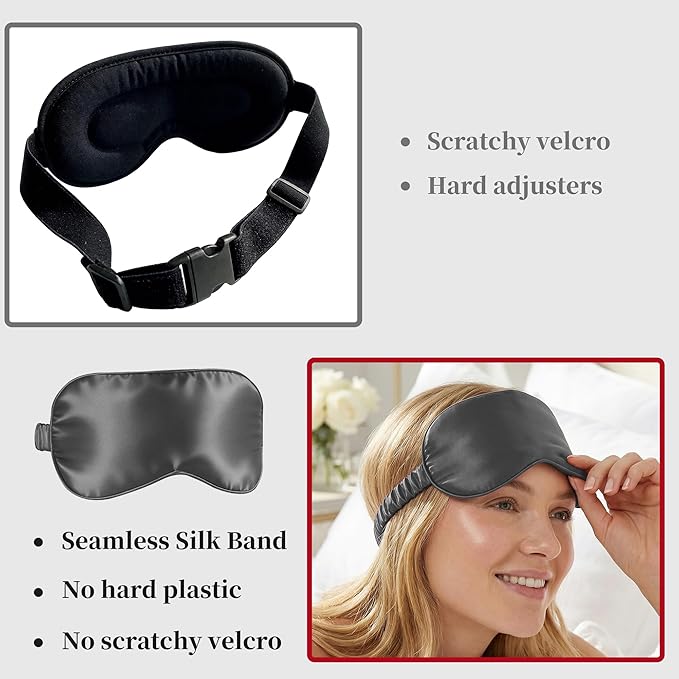 ZLYC 100% Mulberry Silk Sleep Mask Pressure-Free Eye Cover Soft Light Blocking Blindfold for Travel & Nap, Solid Gray