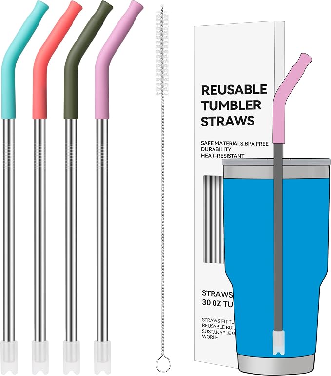 30 oz Straight Metal Straws with Silicone Tip for 30 oz Tumbler | 6 Pcs Stainless Steel Reusable Drinking Metal Straw for YETI, STANLEY, US Acrylio, BJPKPK, Simple Modern and so on