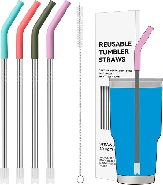 30 oz Straight Metal Straws with Silicone Tip for 30 oz Tumbler | 6 Pcs Stainless Steel Reusable Drinking Metal Straw for YETI, STANLEY, US Acrylio, BJPKPK, Simple Modern and so on