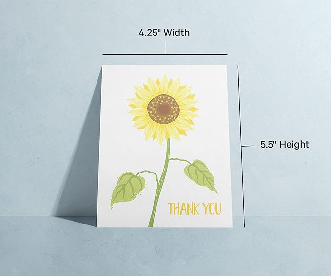 Twigs Paper Thank You Card Set - 12 Assorted Greeting Cards For All Occasions - Thank You Cards with Envelopes - Appreciation Cards - Eco Friendly - Made In USA - 5.5 x 4.25 Inch Size - Sunflower