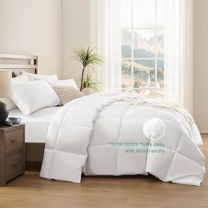 ACCURATEX Super King Duvet Insert Comforter 120x120,100% Cotton 400GSM Thick Fluffy Down Alternative Comforter,Breathable Soft White Hotel Bed Duvet Insert with Corner Tabs