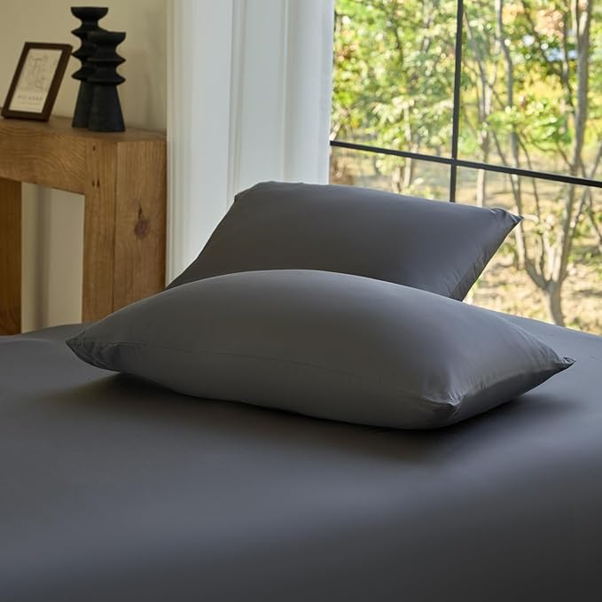 DOZ by SIJO Pillowcase Set, 100% Viscose derived from Organically Grown Bamboo, Buttery Soft, Silky, Breathable, Cooling, Oeko-TEX, High GSM, 2-Pack, Envelope Closure (Queen, Storm)