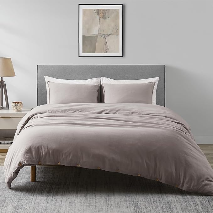 DAPU Linen Duvet Cover Set - French Linen Cotton Blend Natural Flax Soft Breathable Bedding 3 Pcs Set - 1 Duvet Cover 2 Pillowcases (Gray, King)