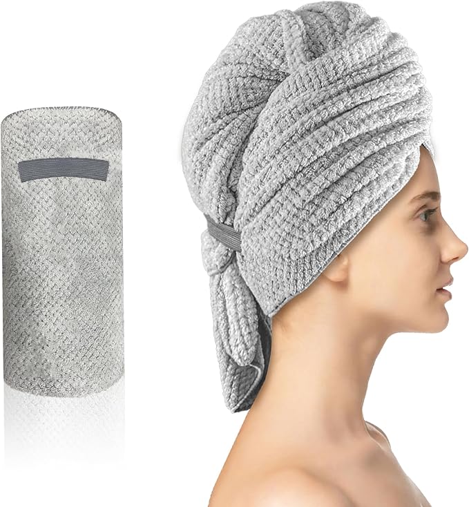 Simnice Extra Large Microfiber Hair Towel Wrap,Hair Towel Wrap with Elastic Strap,Ultra Soft, Super Absorbent,Multipurpose Bath Towel Alternative Hair Types