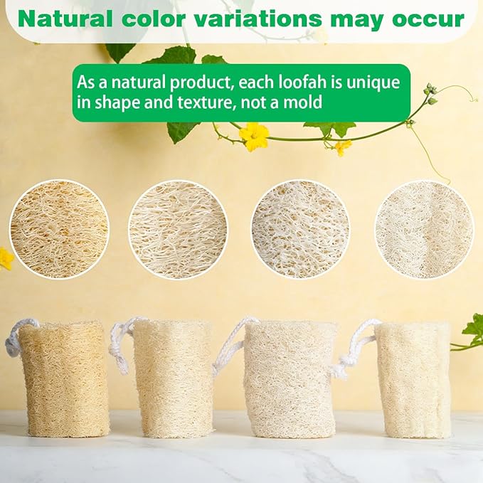 pisdoplop Natural Loofah Exfoliating Body Sponge Scrubber, 5 inch-Long Organic Loofa Luffa Plant-Based for Men & Women Skin Care Bath Shower Cleaning, Natural Sponges for Dishes
