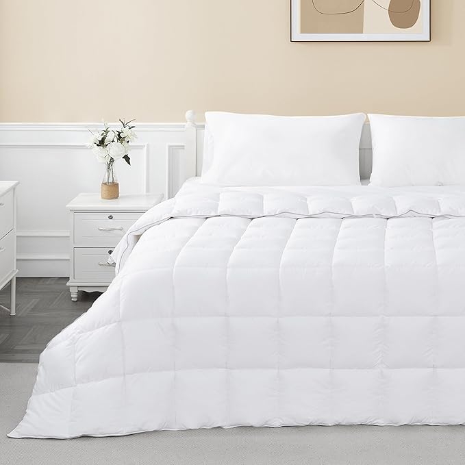 sunflower Oversized King Duvet Insert Comforter Down Alternative Filling Cotton Shell All Season Hypoallergenic Warm Breathable Noiseless Machine Washable 98"x116"with Corner Taps White