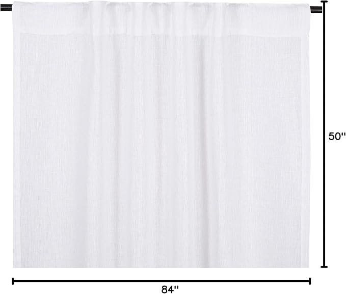 Bedding Craft White Cotton Tab Top Curtain Panels for Bathroom Window, 50x84 inch – Modern Farmhouse Style, Light Filtering, Machine Washable – Ideal for Thanksgiving, Christmas & Everyday Decor