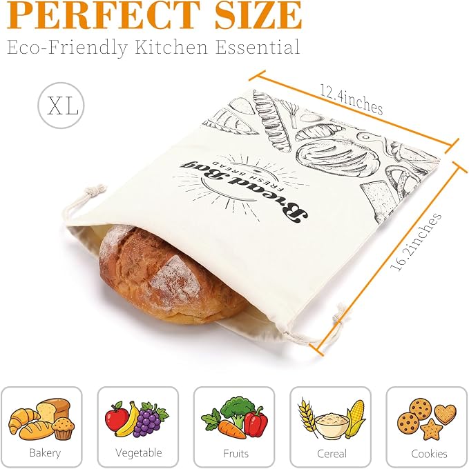 2 Pack Beeswax Bread Bag for Sourdough, Reusable Organic Bread Storage Bags for Homemade Bread, 16.2'' x 12.4'' Food Storage Cloth Bag, Eco-Friendly Cotton Waxed Bags for Bakery Essentials