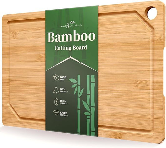 Kitsure Bamboo Cutting Board - Multi-Sizes Wooden Cutting Boards for Kitchen, Convenient Kitchen Essentials with Deep Juice Grooves, Cutting Board for Chopping & Serving, Medium, Natural