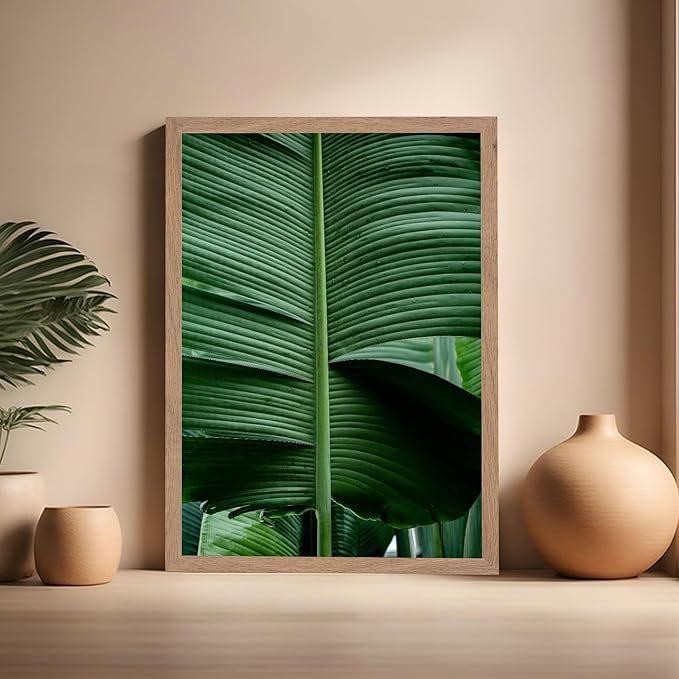 Monem Art Tropical Banana Leaf Photography Print - Minimalist Botanical Nature Poster - Wall Decor for Living Room, Bedroom or Office - 16x20 Beige Framed Wall Art by Mareike Bohmer