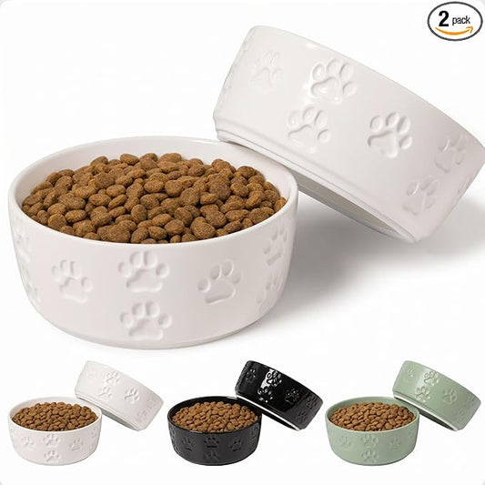 Ceramic Dog Bowl Set of 2 with Anti-Skid Base - 5.5" Wide x 2" Tall Ceramic Dog Bowls for Small Dogs - 2 Cup Capacity Food and Water Bowls for Dogs - Rubber Bottom Pet Bowl Set of 2 for Small Pets