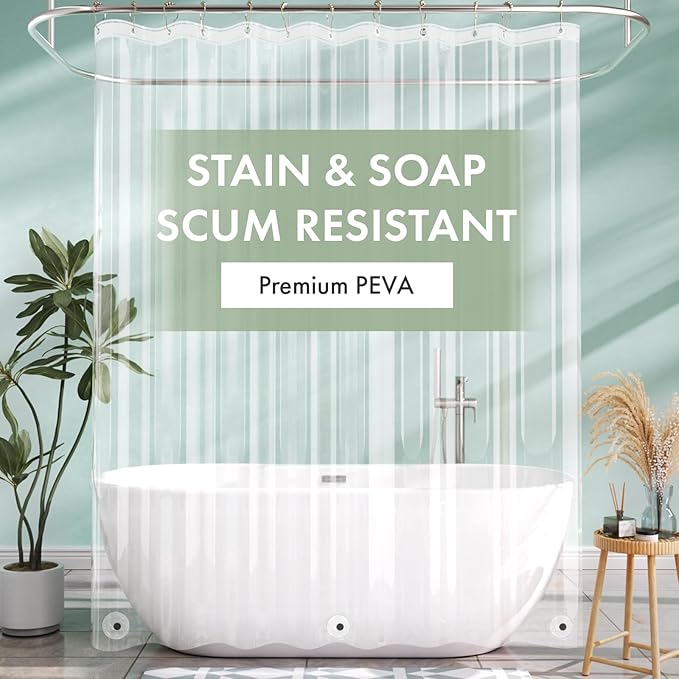 AmazerBath Shower Curtain Liner 80 Inches Long with 3 Magnets, 72x80 Clear Shower Curtain Liner Tall, Waterproof Plastic Shower Liner, Lightweight PEVA Shower Curtain with 12 Rustproof Metal Grommets