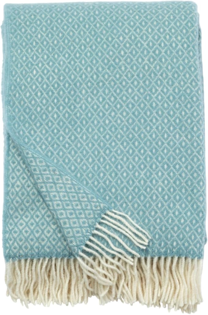 GreaterGood Ukrainian 100% Wool Throw Blanket – Handmade Elegant Cozy Fringed Wool Blanket for Couch, Bed, Sofa & Home Decor, Durable Plaid Herringbone Weave, Fair Trade Artisan Made (Blue, Diamond)
