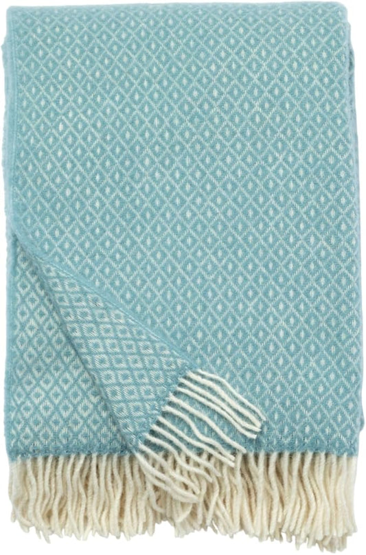 GreaterGood Ukrainian 100% Wool Throw Blanket – Handmade Elegant Cozy Fringed Wool Blanket for Couch, Bed, Sofa & Home Decor, Durable Plaid Herringbone Weave, Fair Trade Artisan Made (Blue, Diamond)