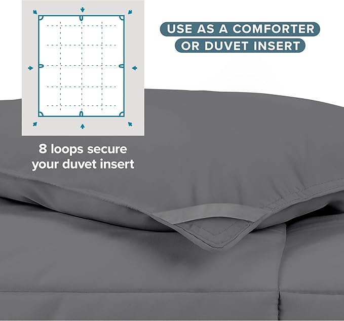 Bare Home Duvet Insert Comforter - Full Size - Goose Down Alternative - Ultra-Soft - Premium 1800 Series - All Season Warmth - Bedding Comforter (Full, Grey)