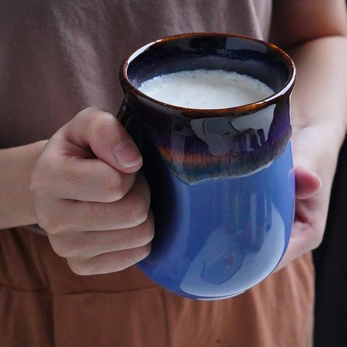 Selamica Porcelain 18oz Novelty Left-handed Handwarmer Mug, Coffee Mug, Tea Mug for family friends and couple - Haze