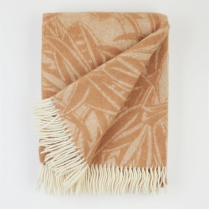 | Wool Blanket/Throw | 100% New Zealand Wool | Perfect for Home and Outdoors | Virgin Wool Blanket with Fringes 55"x79" (140 x 200 cm) (Coffee Leaves)