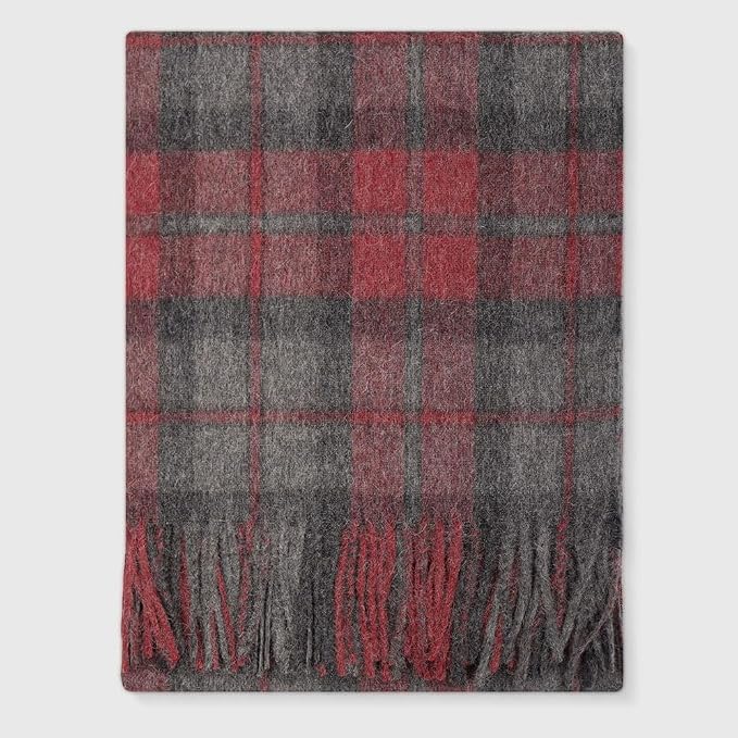 Superfine Alpaca Wool Throw Blanket - Lightweight Alpaca Merino Wool Throw Blankets | Soft Peruvian Alpaca Blanket Wool Blanket Scottish Design 72" x 60" (Gray/Red)