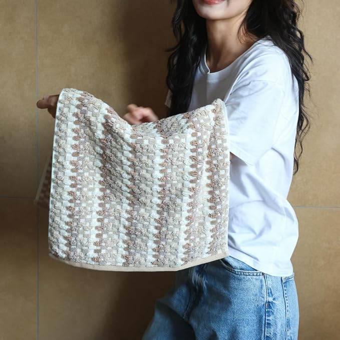 Premium Luxury Waffle Weave Cotton Towel Set - 160g Hand Towel & 650g Oversized Bath Towel (30"x60") - Ultra Absorbent, Quick-Dry, Soft Textured Jacquard (Sandalwood)